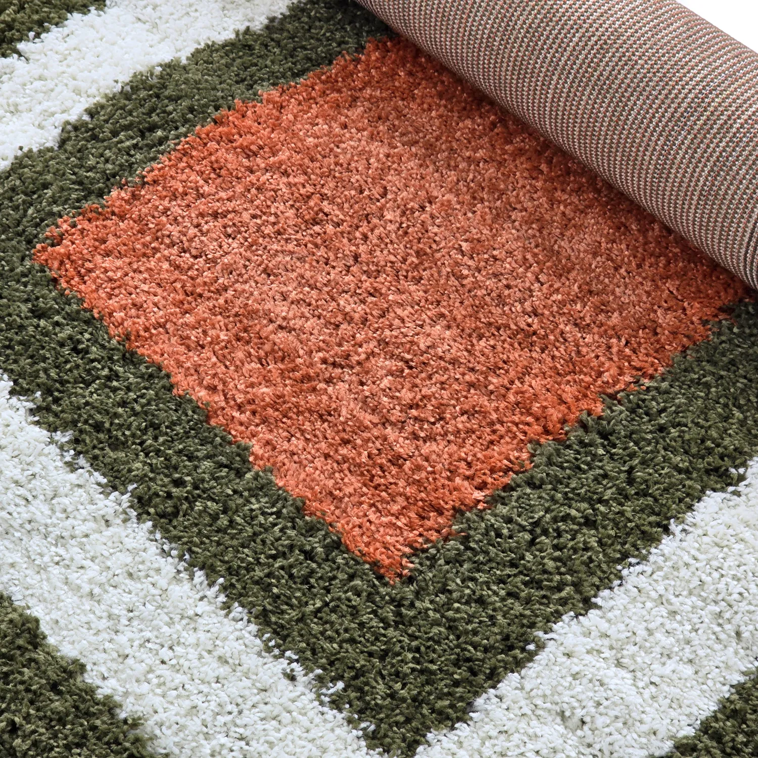 Tapis à poils longs - Alsace (vert/blanc/orange)