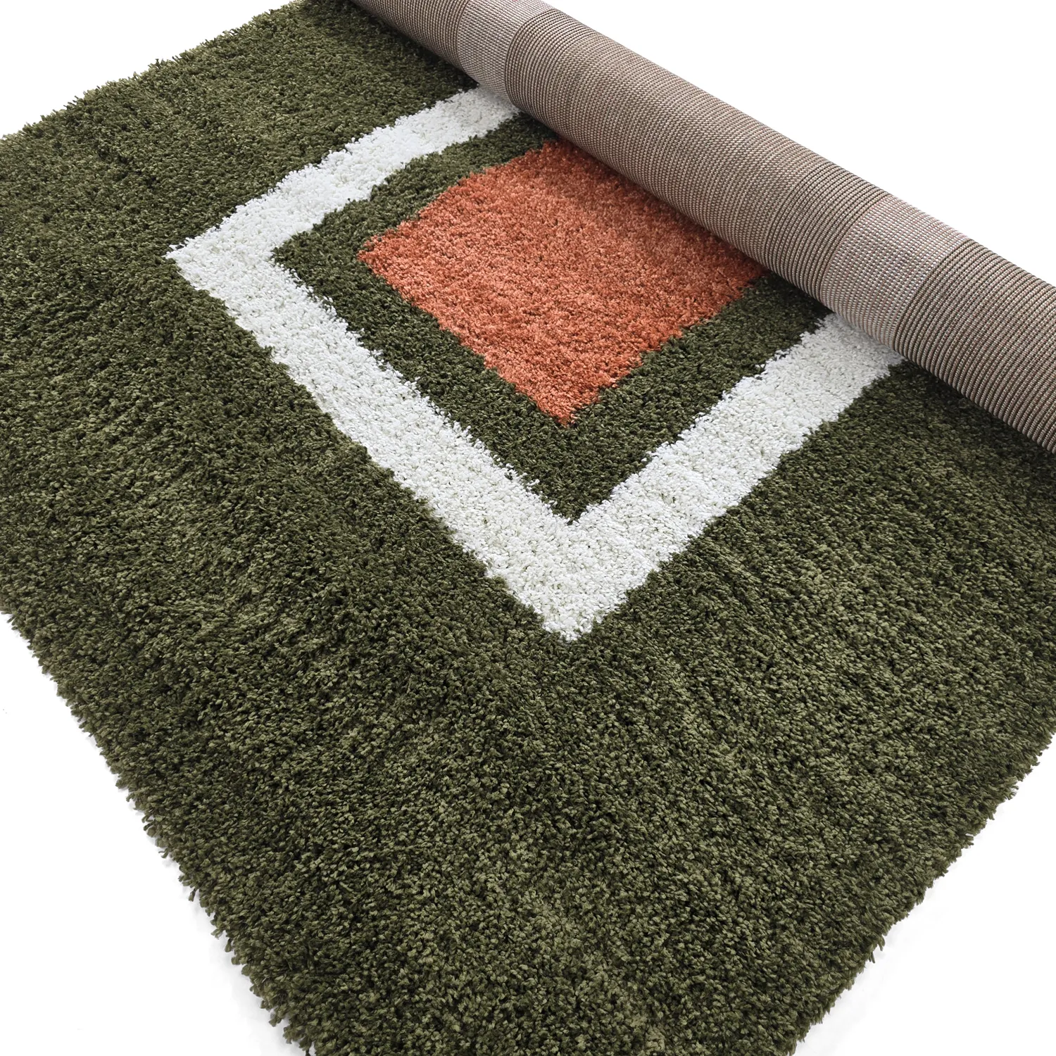 Tapis à poils longs - Alsace (vert/blanc/orange)