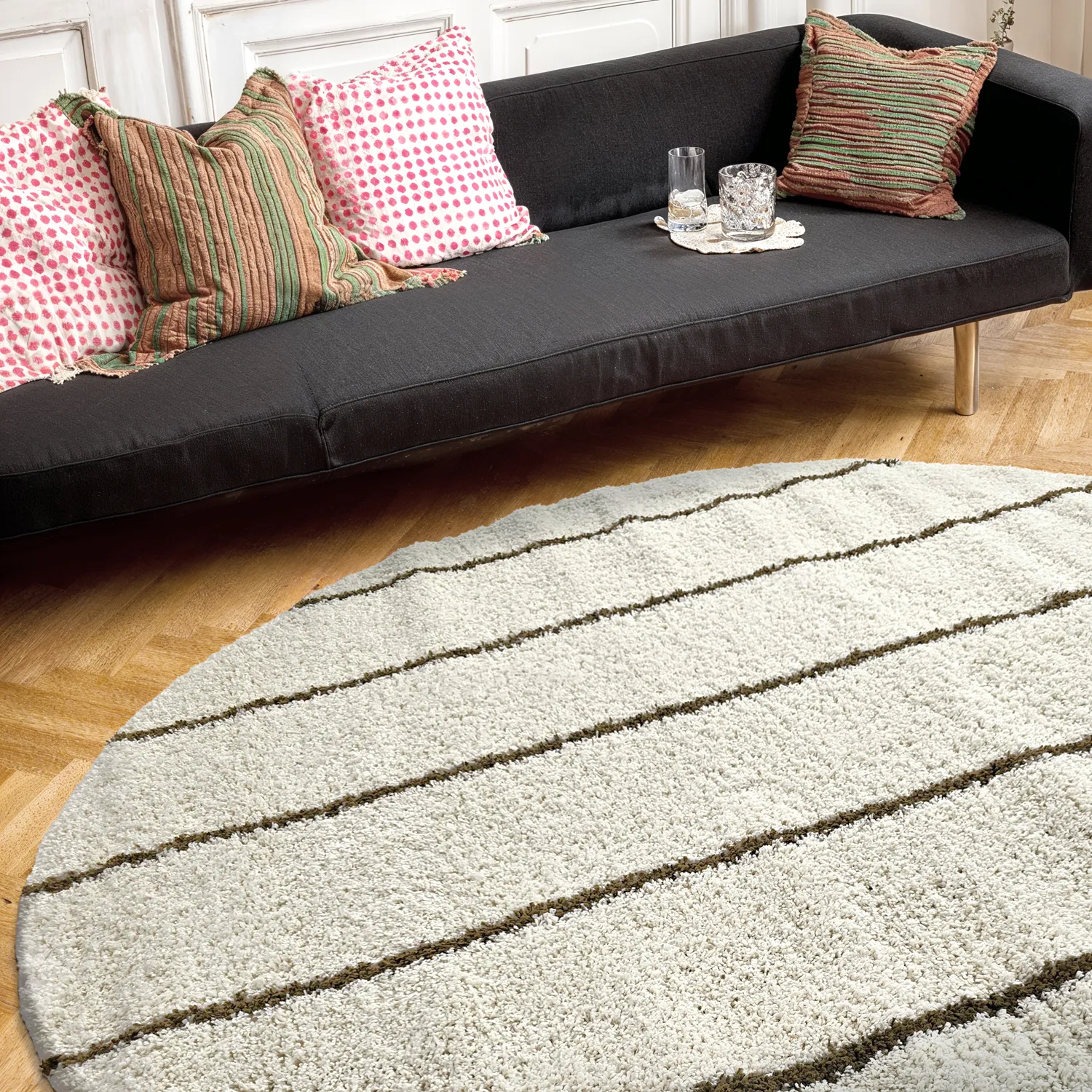 Tapis ronds - Eze (blanc/vert)