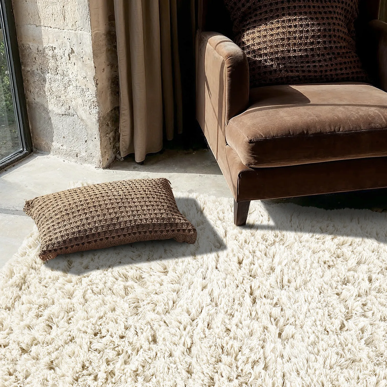 Tapis shaggy - Fassale Hand Woven Wool Shaggy (blanc)