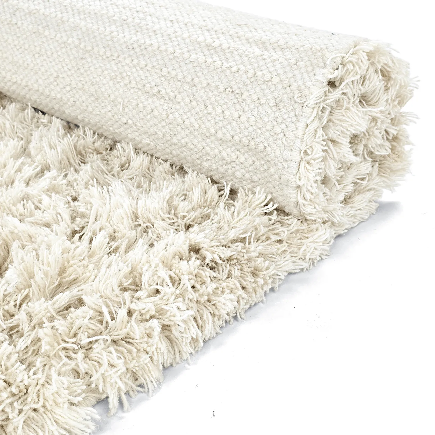 Tapis shaggy - Fassale Hand Woven Wool Shaggy (blanc)