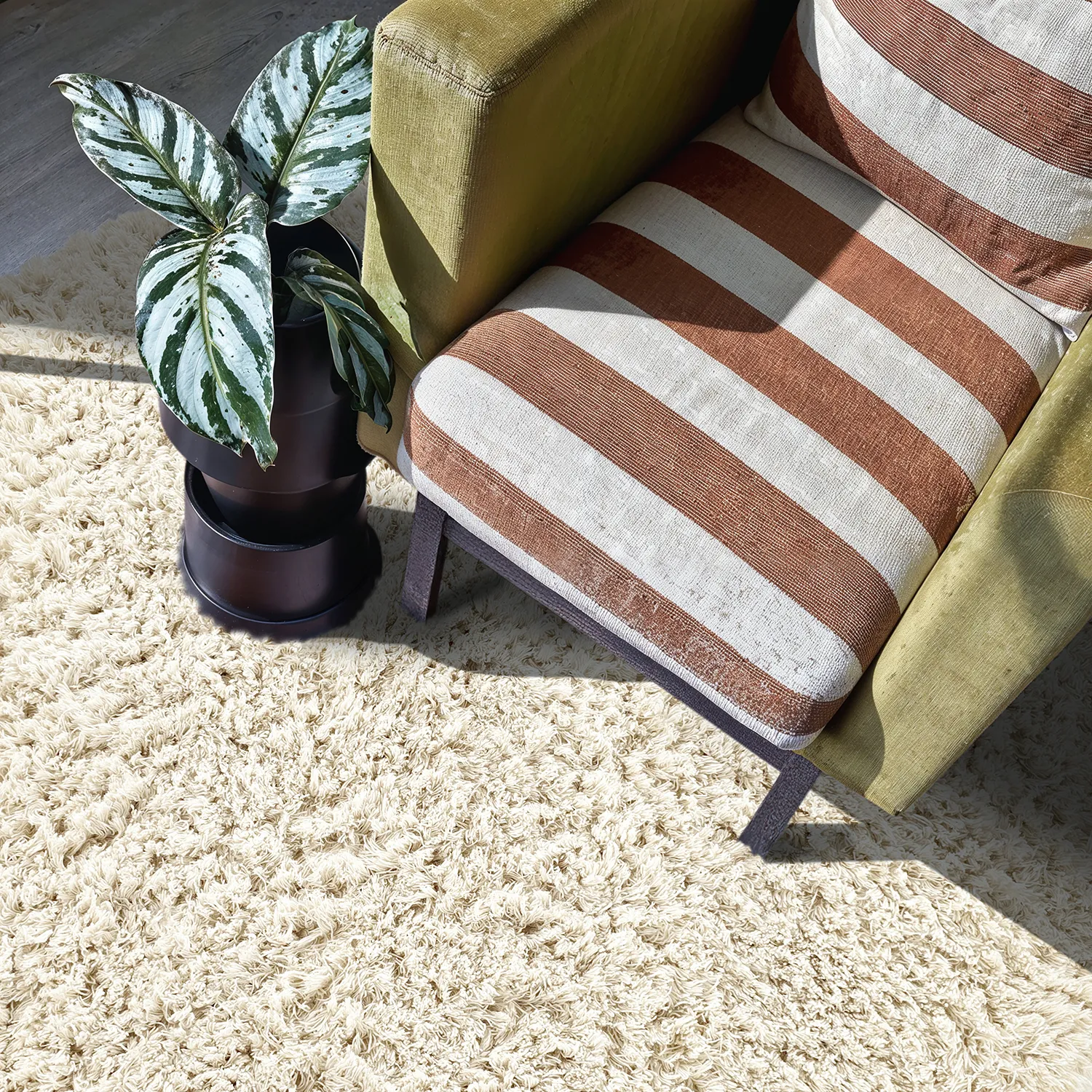 Tapis rond - Fassale Hand Woven Wool Shaggy (blanc)