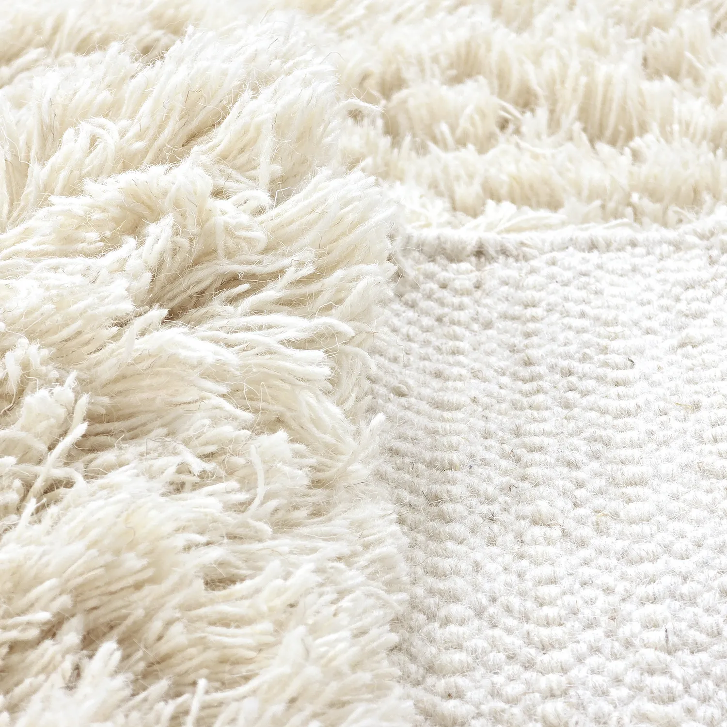 Tapis rond - Fassale Hand Woven Wool Shaggy (blanc)