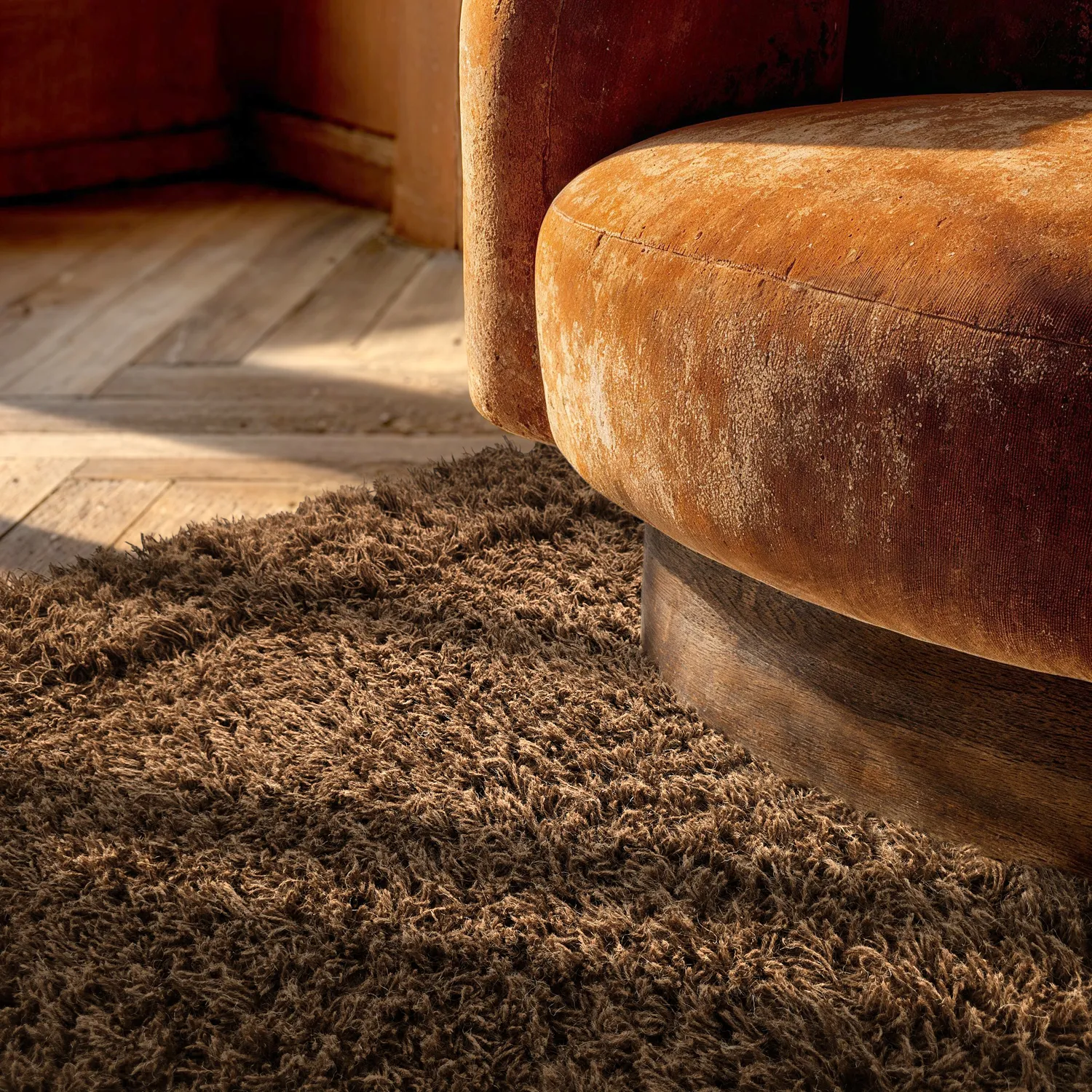 Tapis à poils longs - Melilla Hand Woven Wool Shaggy (marron)