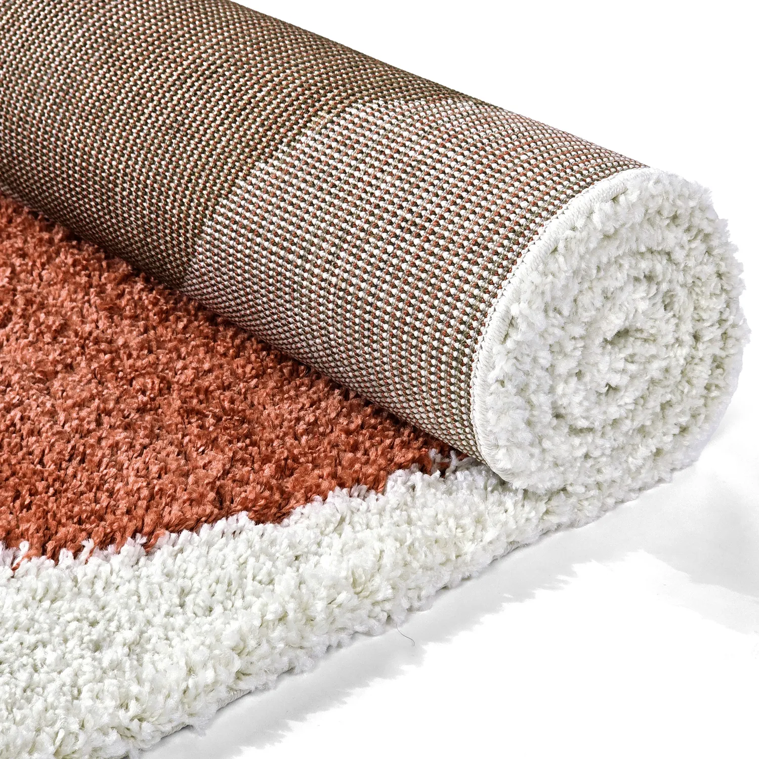 Tapis à poils longs - Sanghar (blanc/orange/vert)