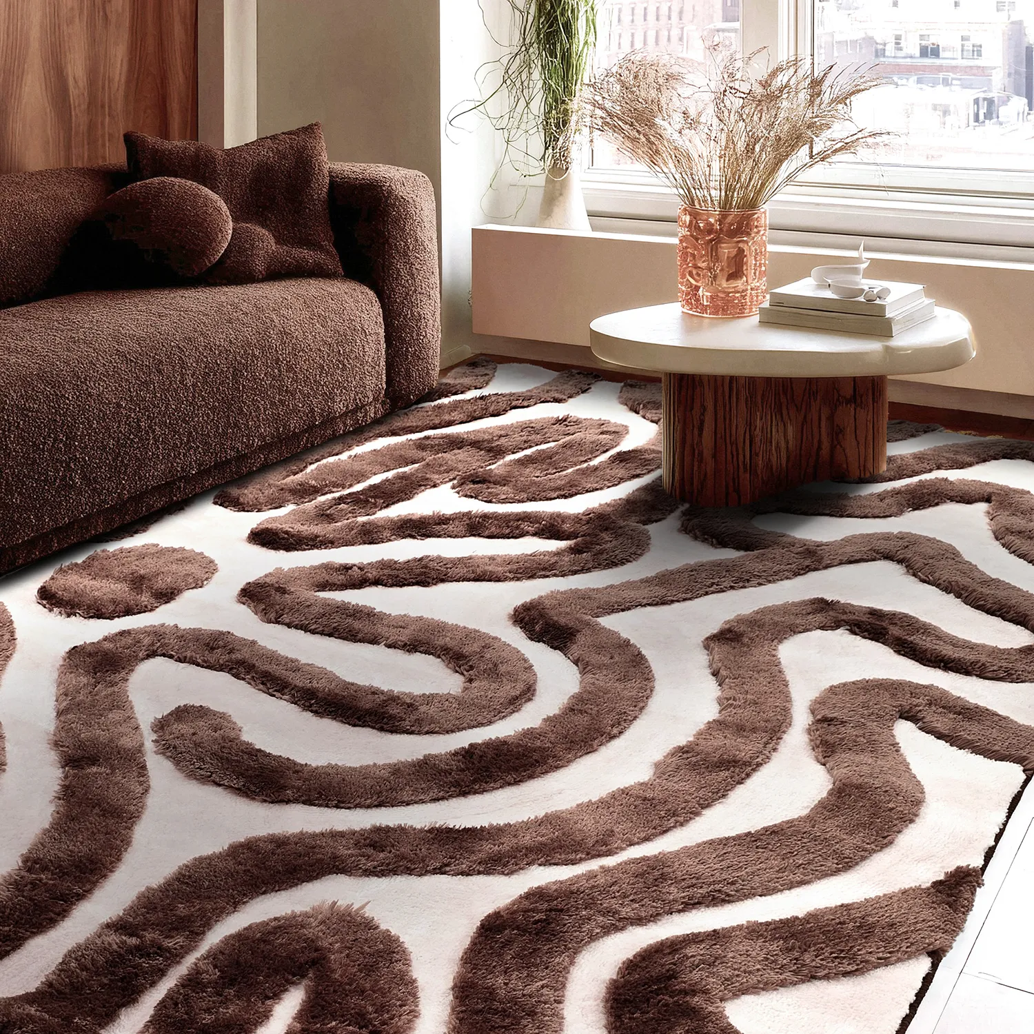 Tapis shaggy - Akaba (brun/rose clair)