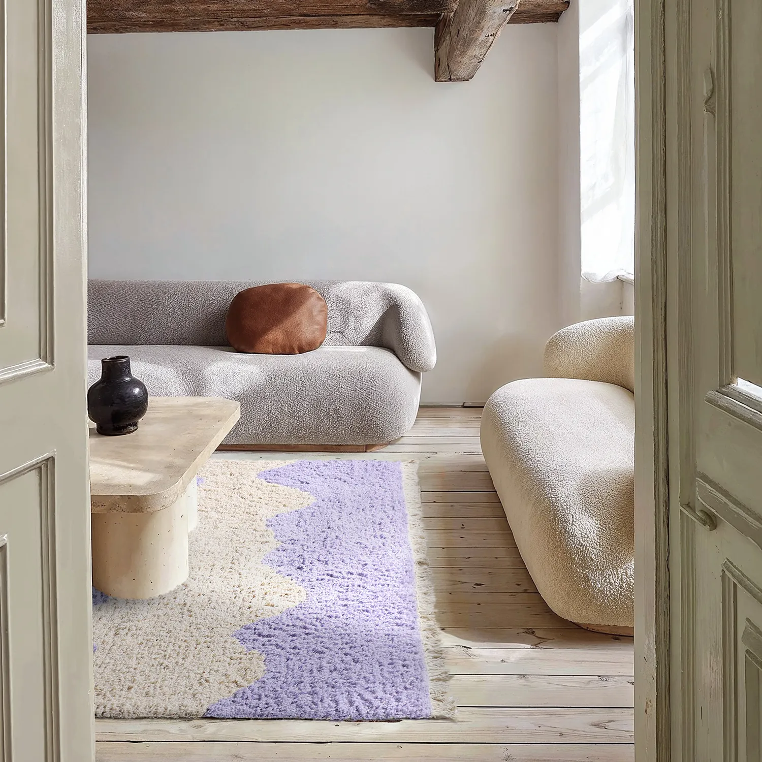 Tapis shaggy - Amira Natural Cotton Shaggy (violet/beige)