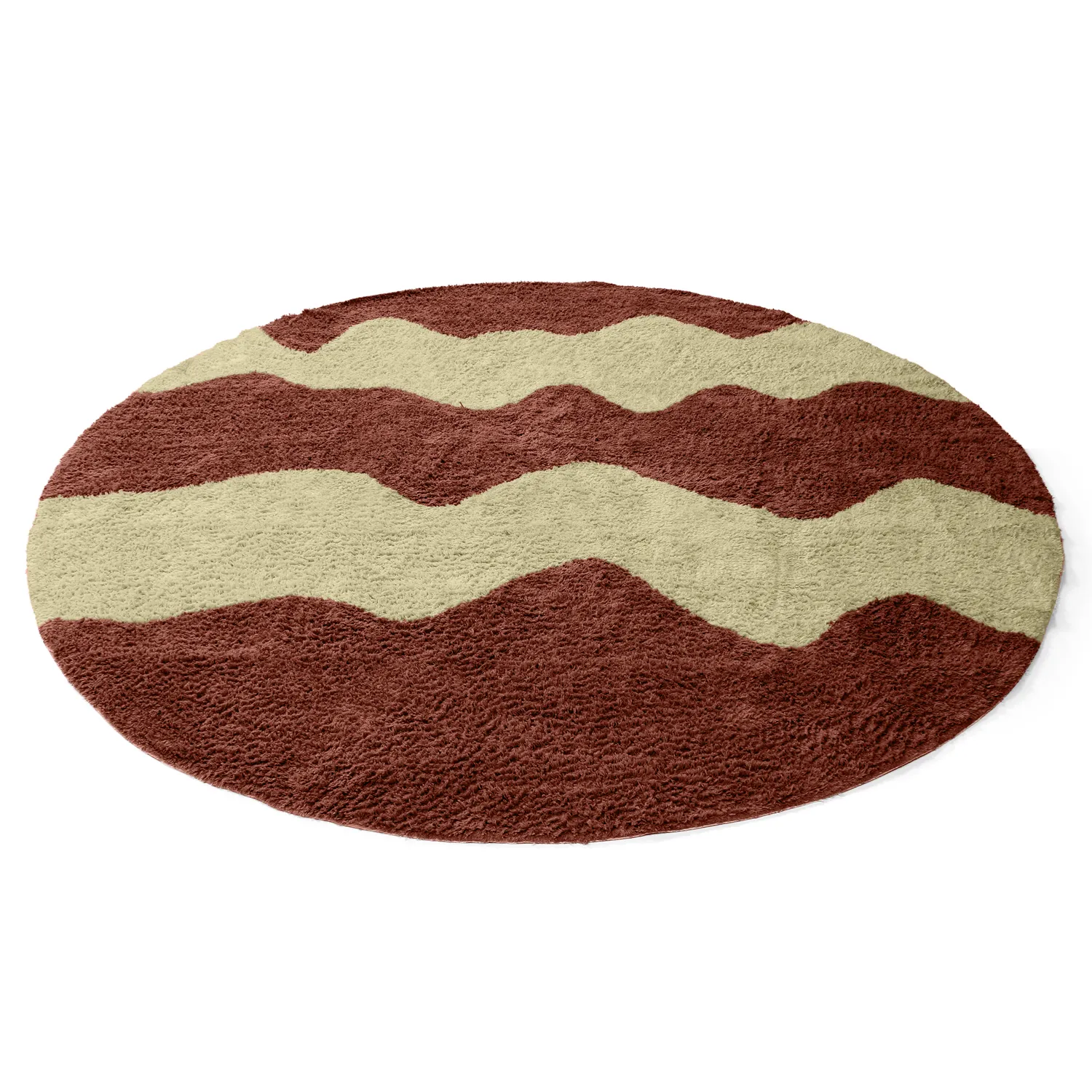 Tapis rond - Amira Natural Cotton Shaggy (rouge/beige)
