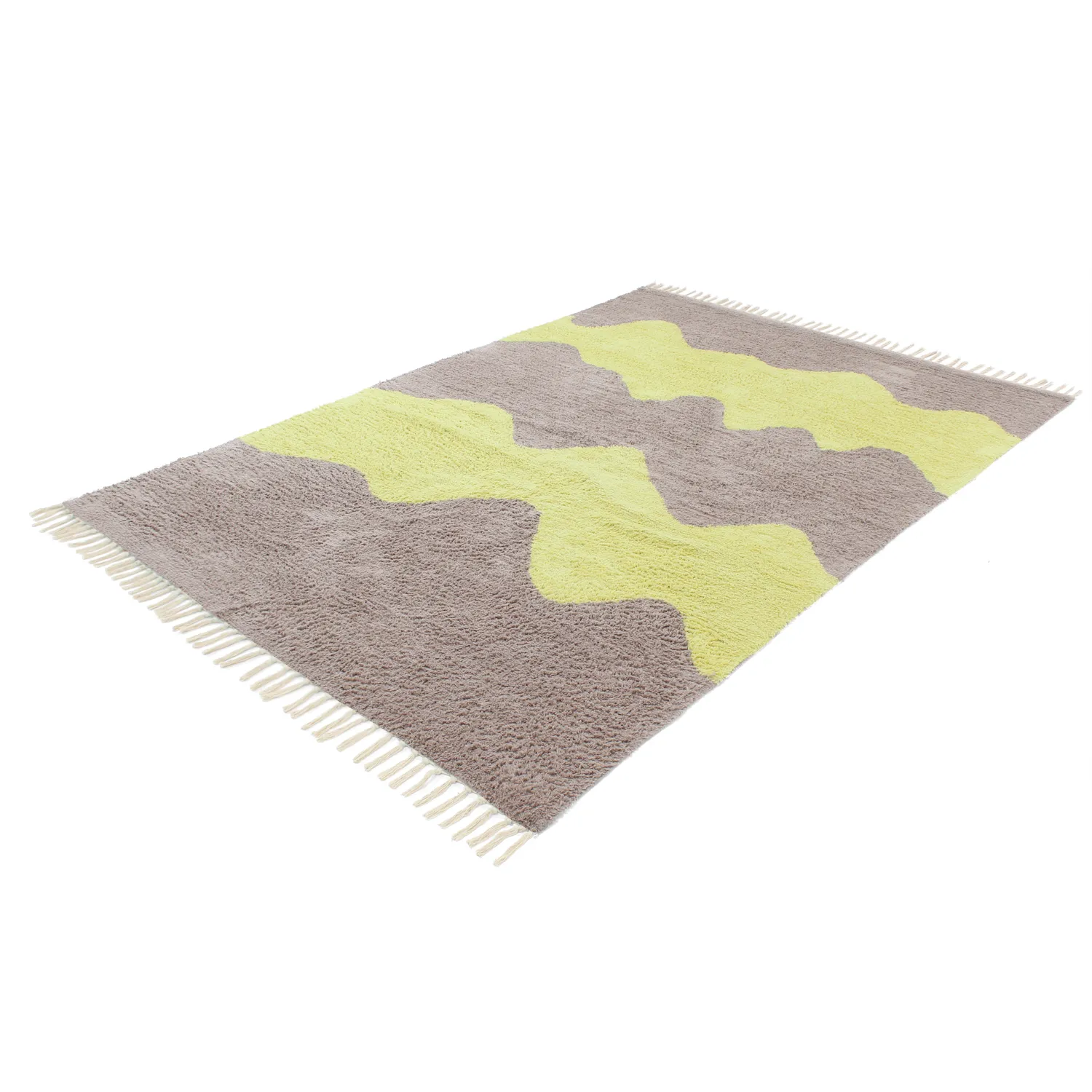 Tapis shaggy - Amira Natural Cotton Shaggy (taupe/jaune)