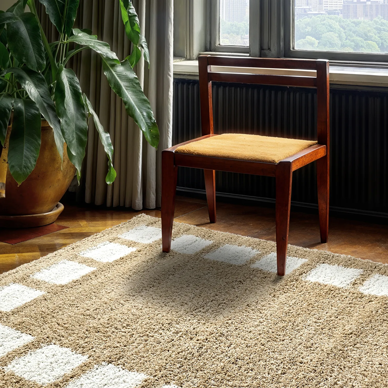 Tapis à poils longs - Asilah (beige/blanc)