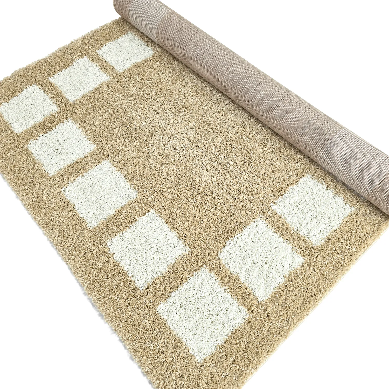 Tapis à poils longs - Asilah (beige/blanc)
