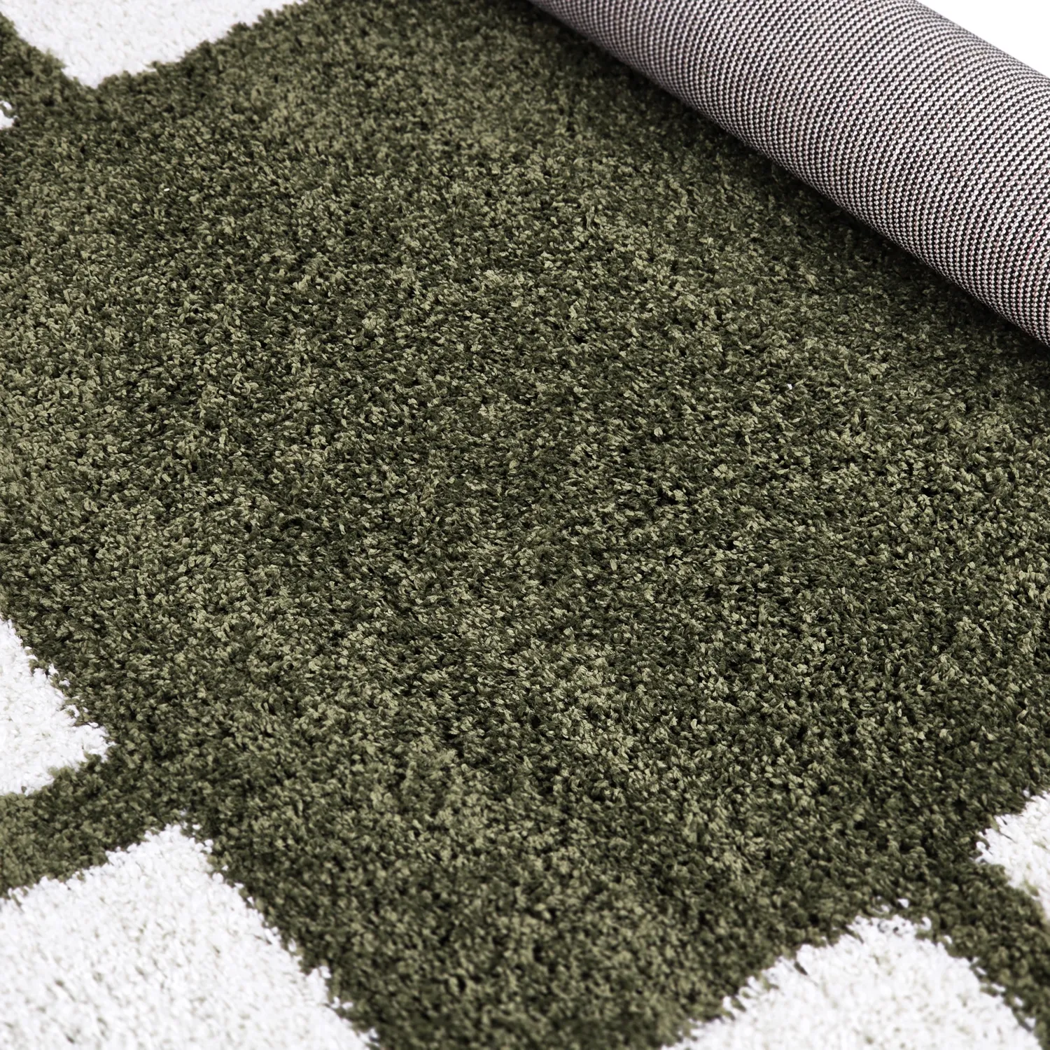 Tapis à poils longs - Asilah (vert/blanc)