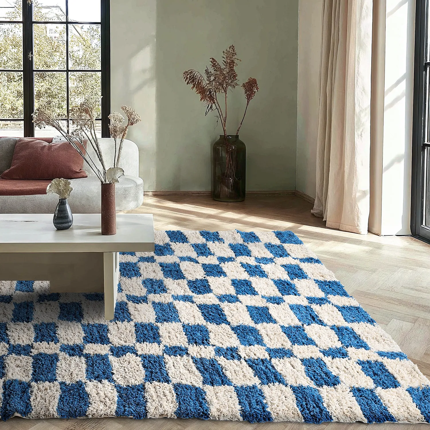 Tapis shaggy - Atrani Natural Cotton Shaggy (bleu)