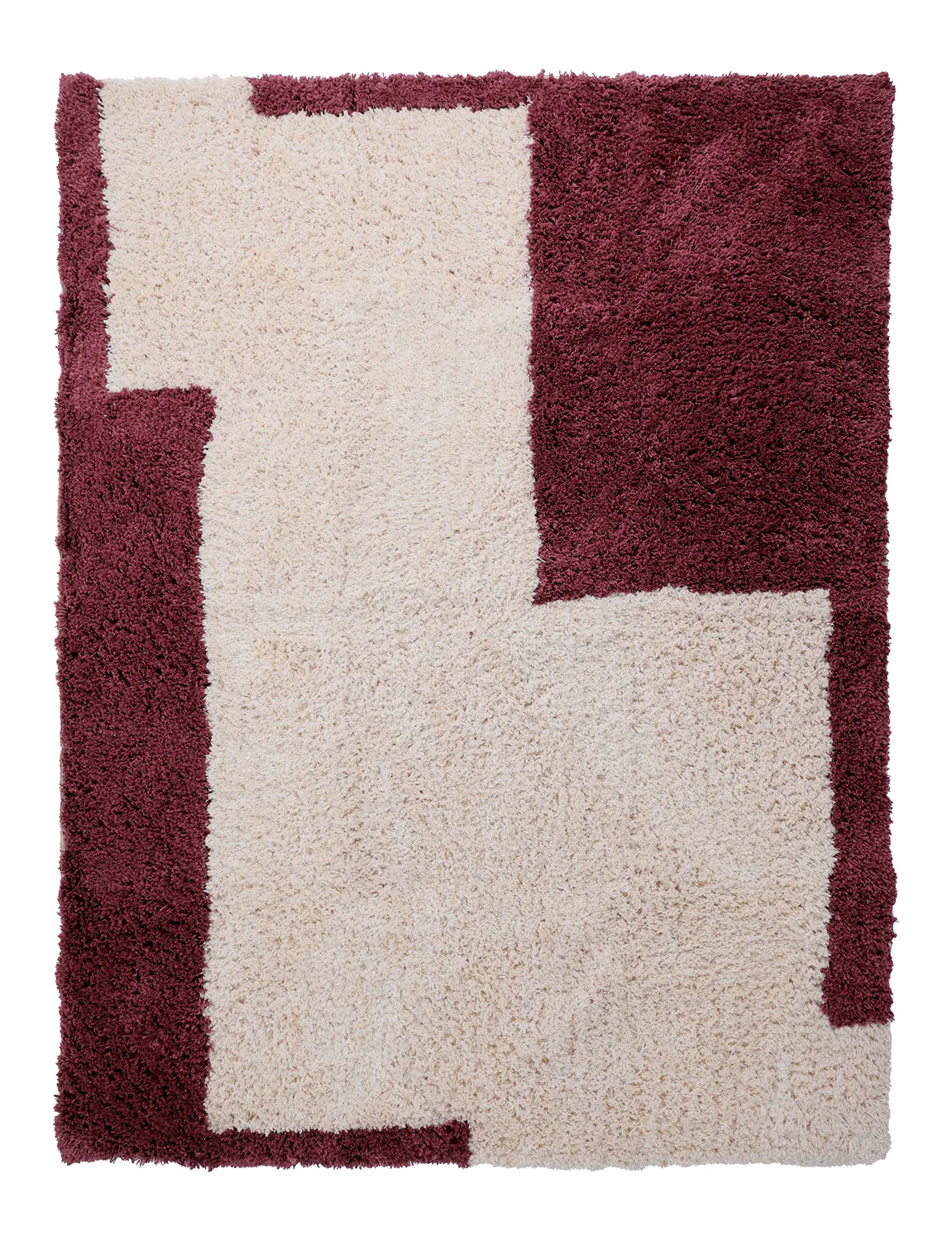 Tapis shaggy - Begur Natural Cotton Shaggy (blanc cassé/bordeaux)
