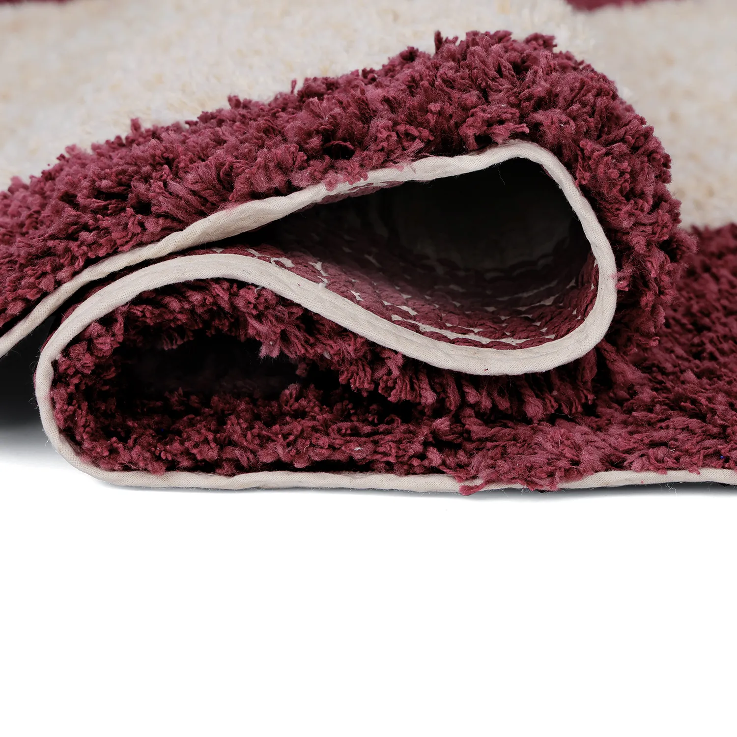 Tapis shaggy - Begur Natural Cotton Shaggy (blanc cassé/bordeaux)