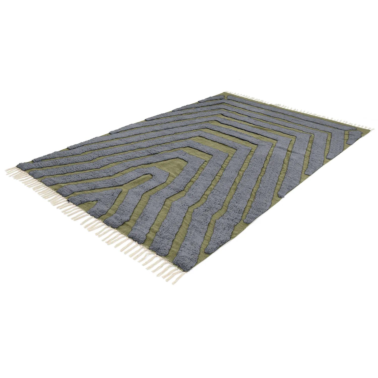 Tapis à poils longs - Callista Natural Cotton Shaggy (noir/vert)