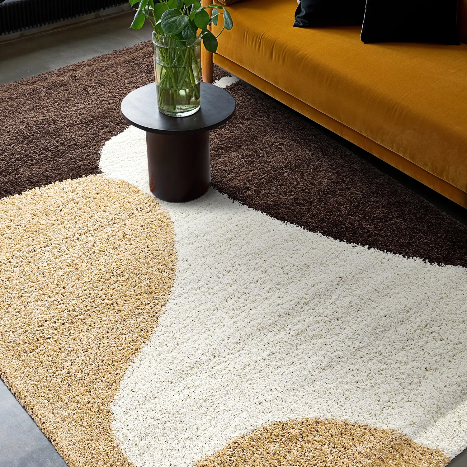 Tapis à poils longs - Chiniot (marron/beige/blanc)