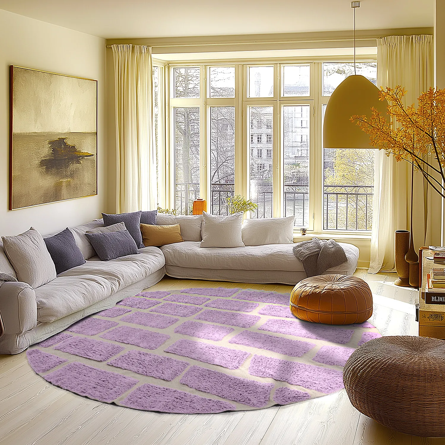 Tapis rond - Cyrus Natural Cotton Shaggy (violet)