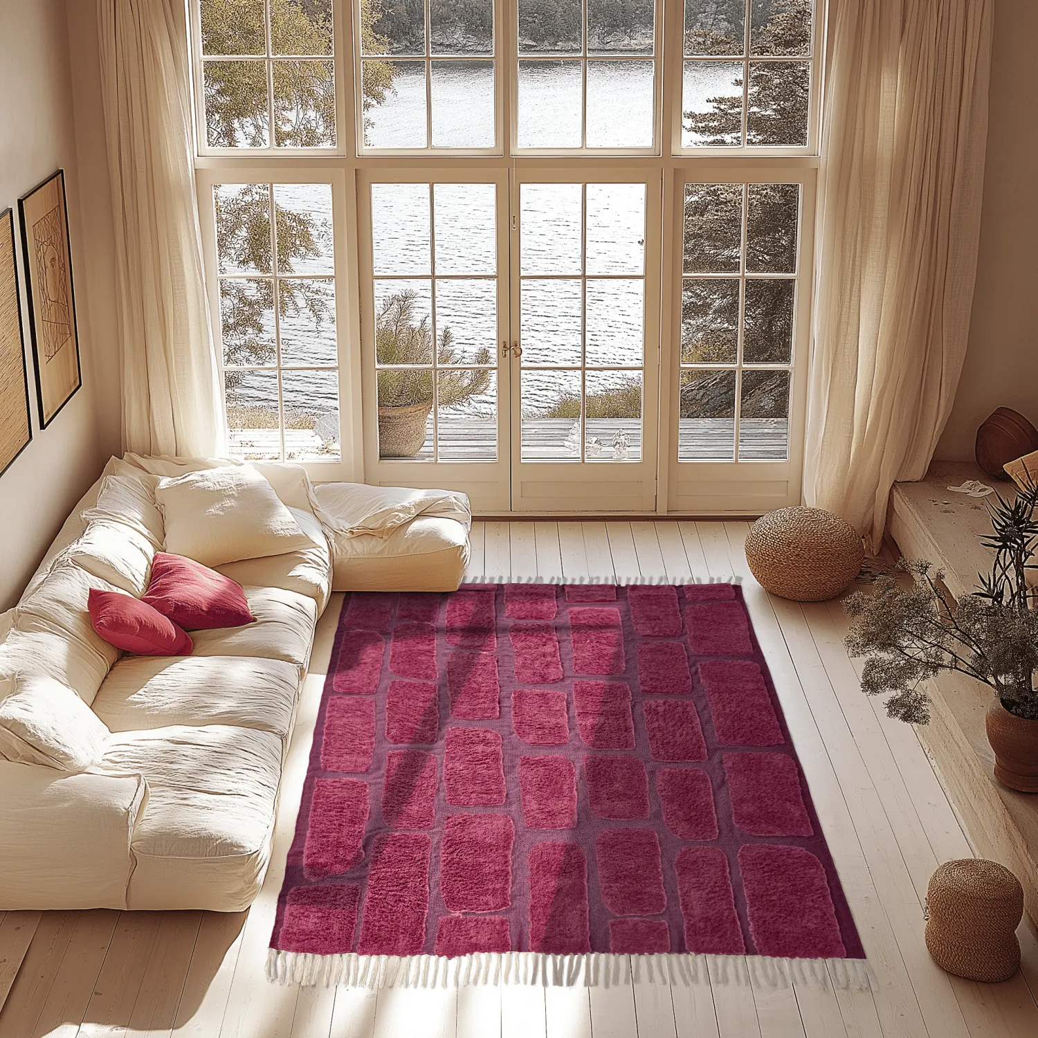 Tapis à poils longs - Cyrus Natural Cotton Shaggy (rouge)