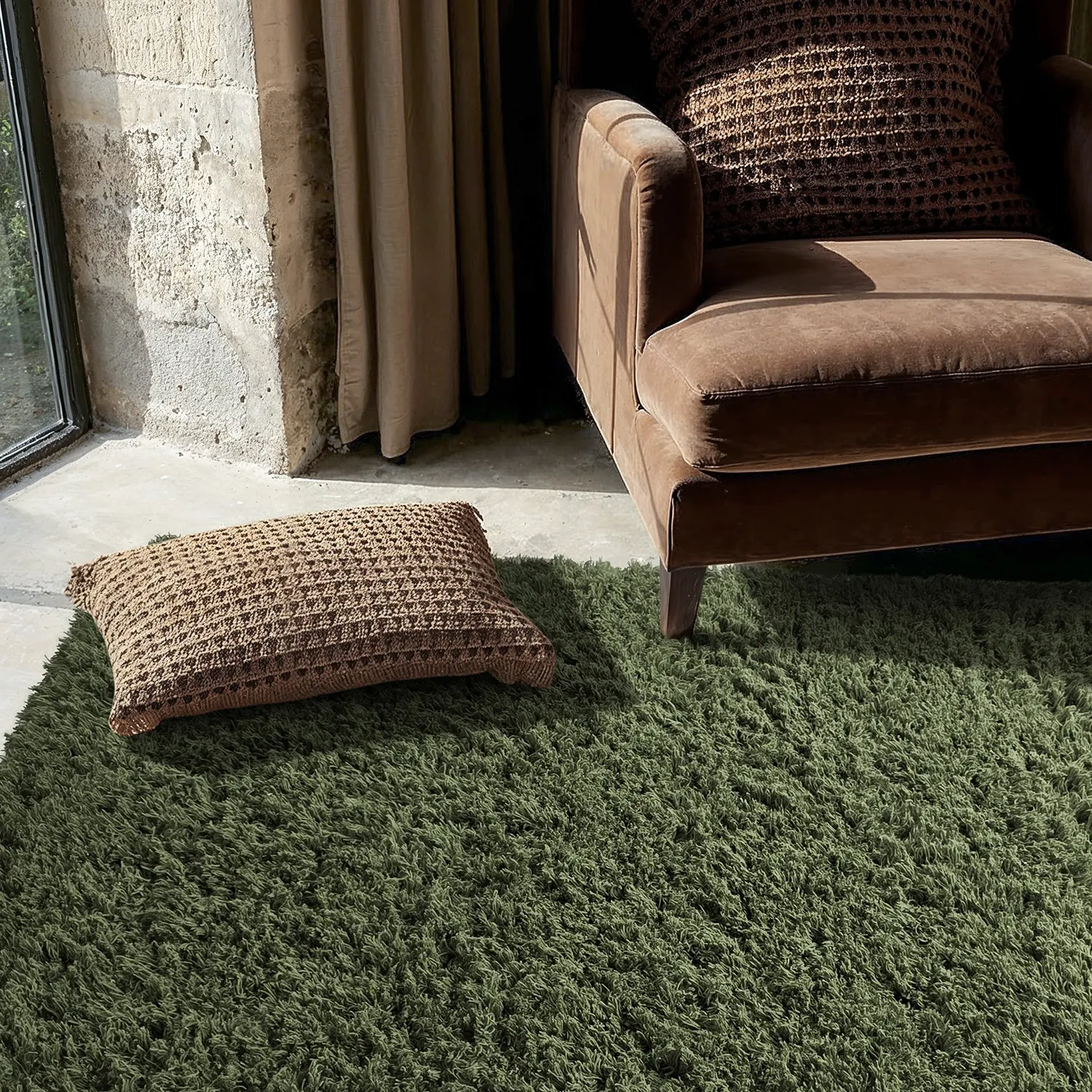 Tapis shaggy - Fassale Hand Woven Wool Shaggy (vert mousse)