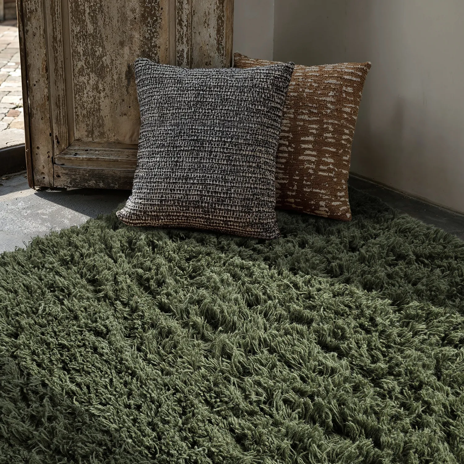 Tapis shaggy - Fassale Hand Woven Wool Shaggy (vert mousse)