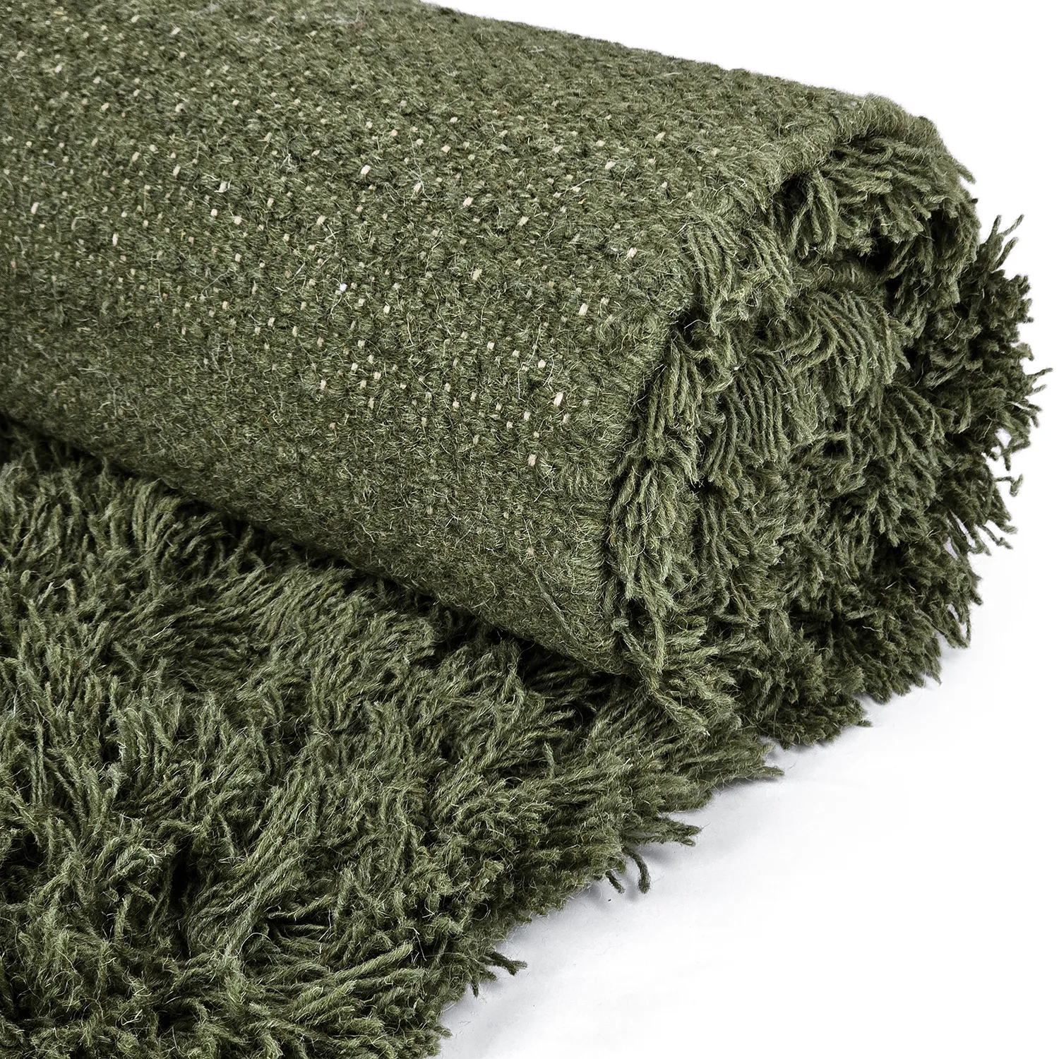 Tapis shaggy - Fassale Hand Woven Wool Shaggy (vert mousse)