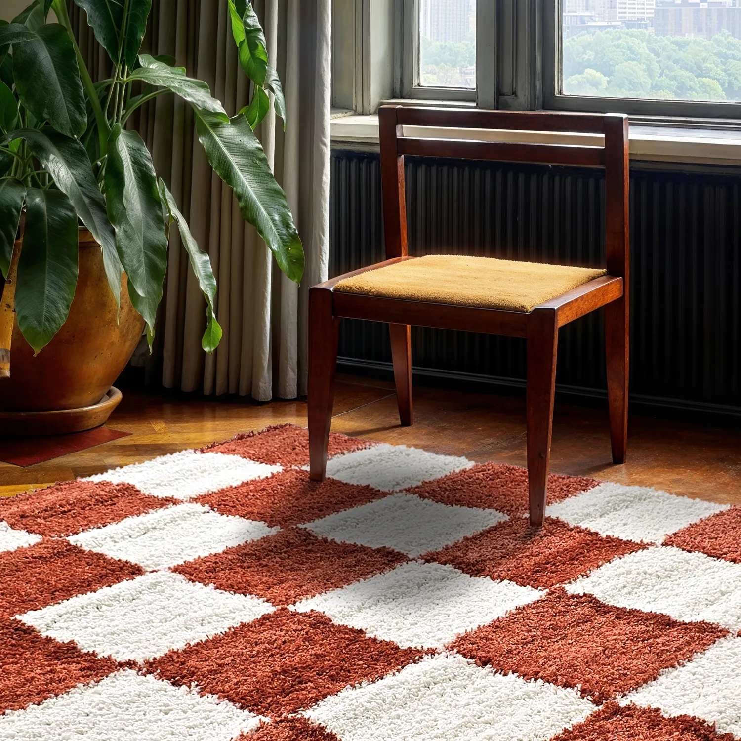 Tapis à poils longs - Gordes (orange/blanc)