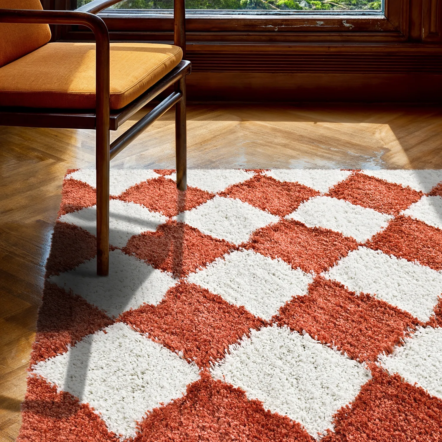 Tapis à poils longs - Albi (blanc/orange)