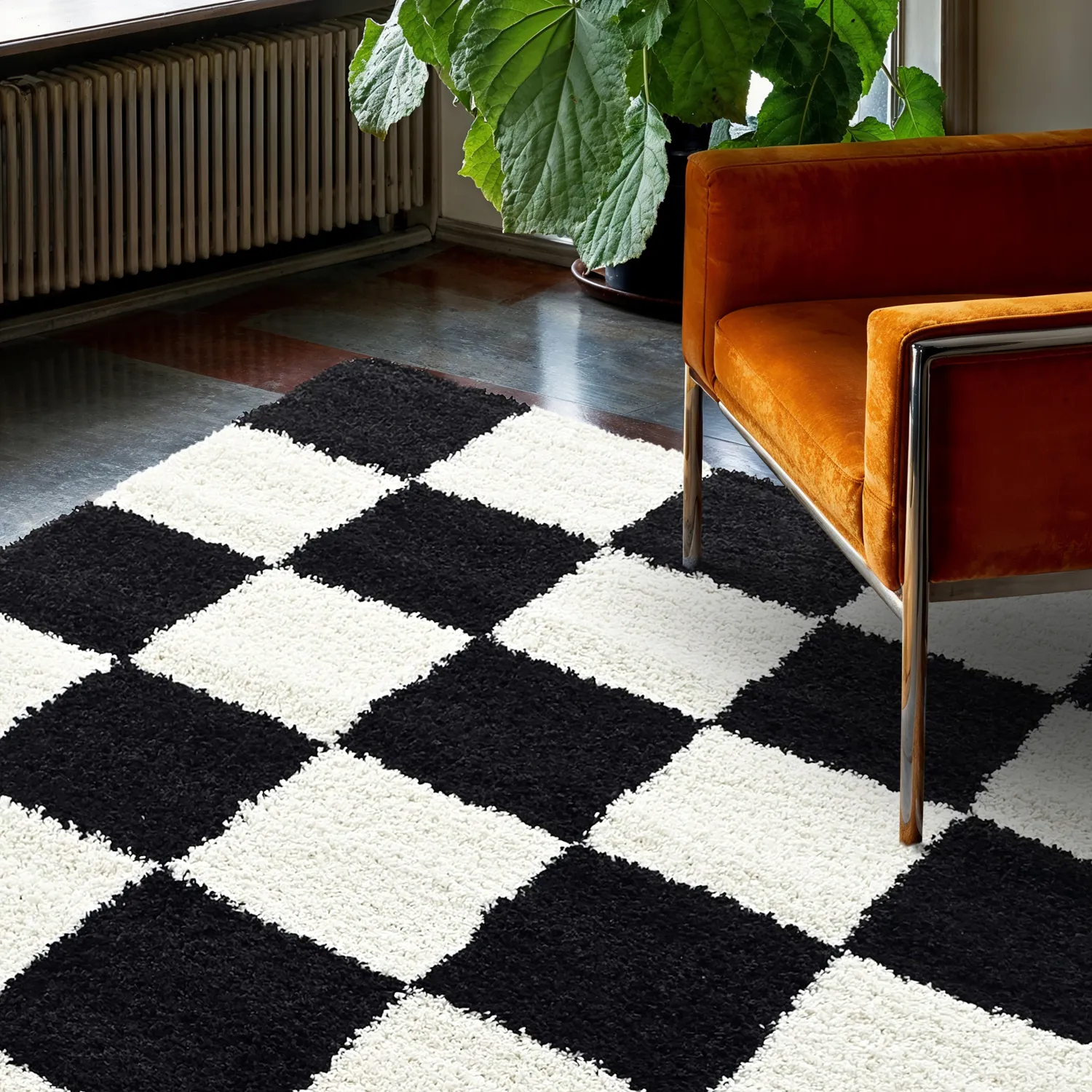 Tapis à poils longs - Gordes (noir/blanc)