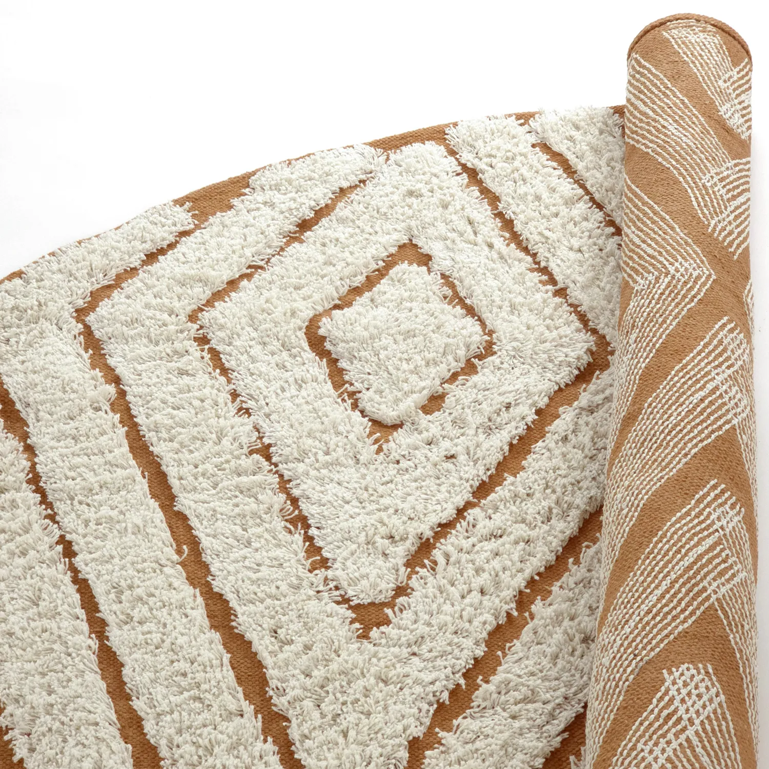 Tapis rond - Holwell Natural Cotton Shaggy (umazano bela/rjava)