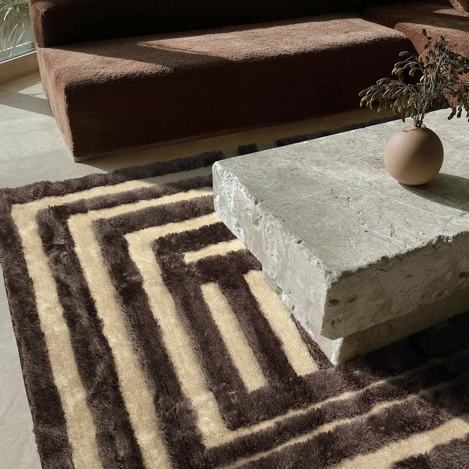 Tapis shaggy - Karbala (beige/marron)