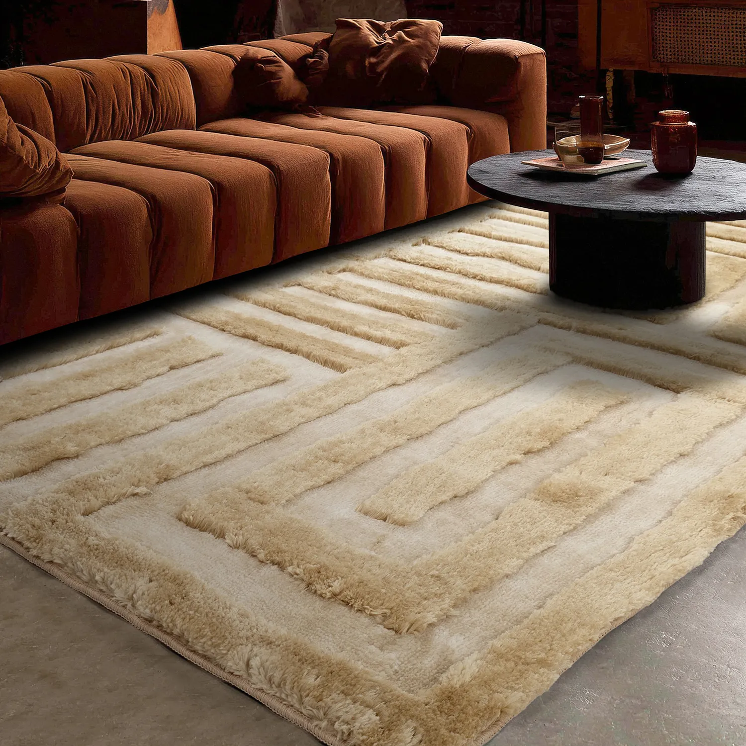 Tapis shaggy - Karbala (crème/beige)