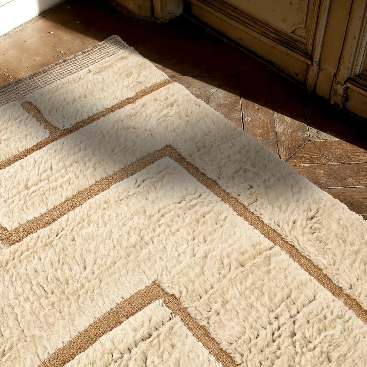 Tapis shaggy - Kiberg Hand Woven Wool Shaggy (crème)
