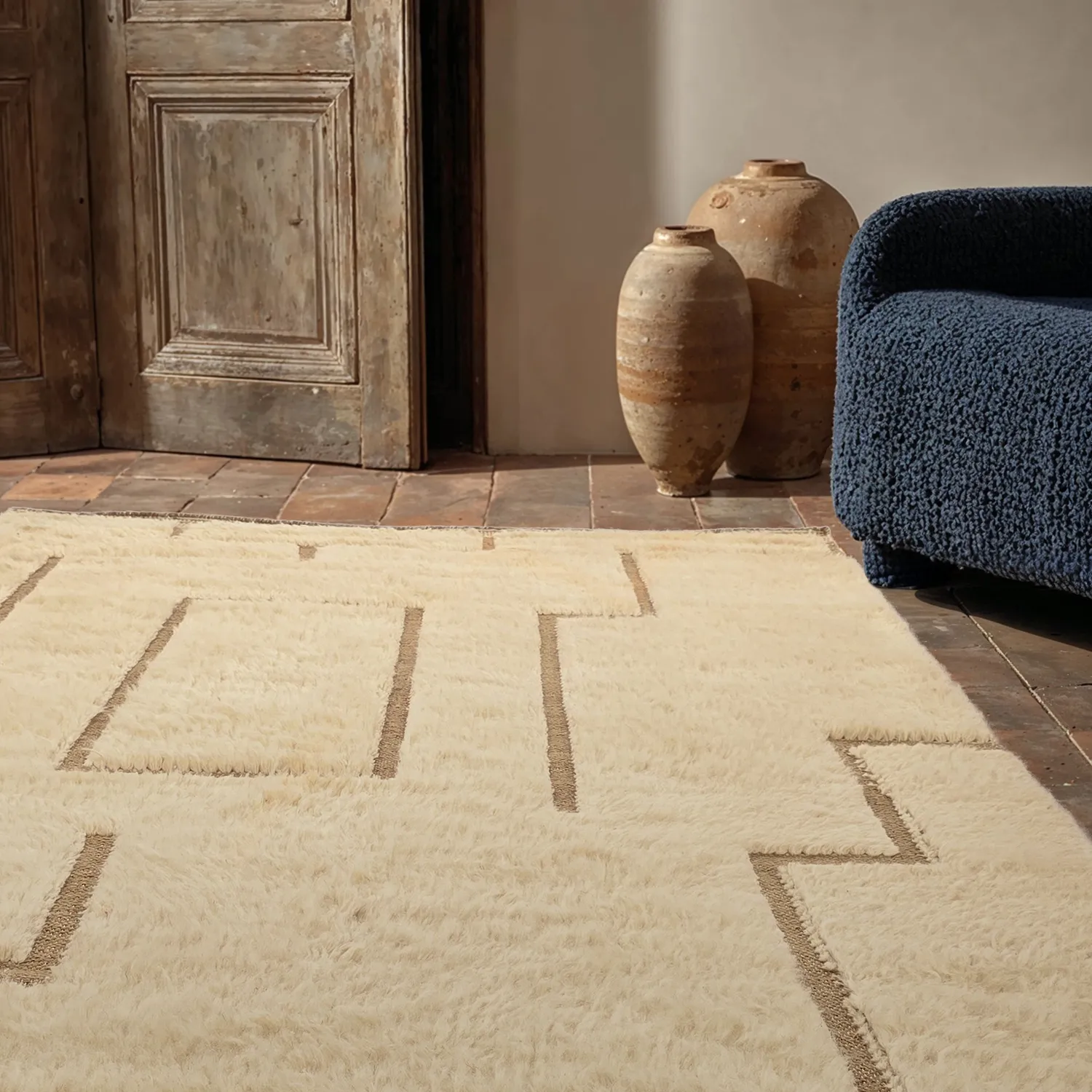Tapis shaggy - Kiberg Hand Woven Wool Shaggy (crème)
