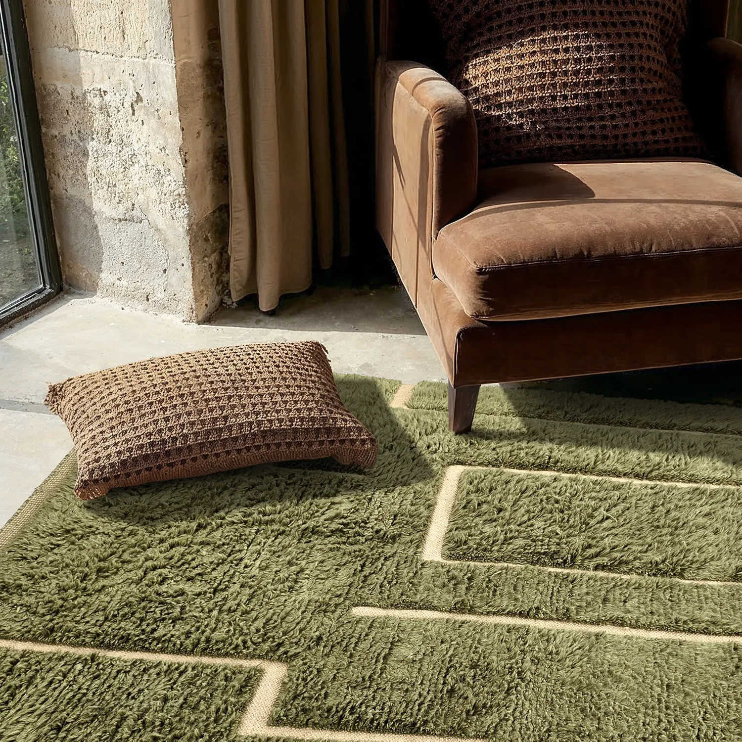 Tapis shaggy - Kiberg Hand Woven Wool Shaggy (vert)