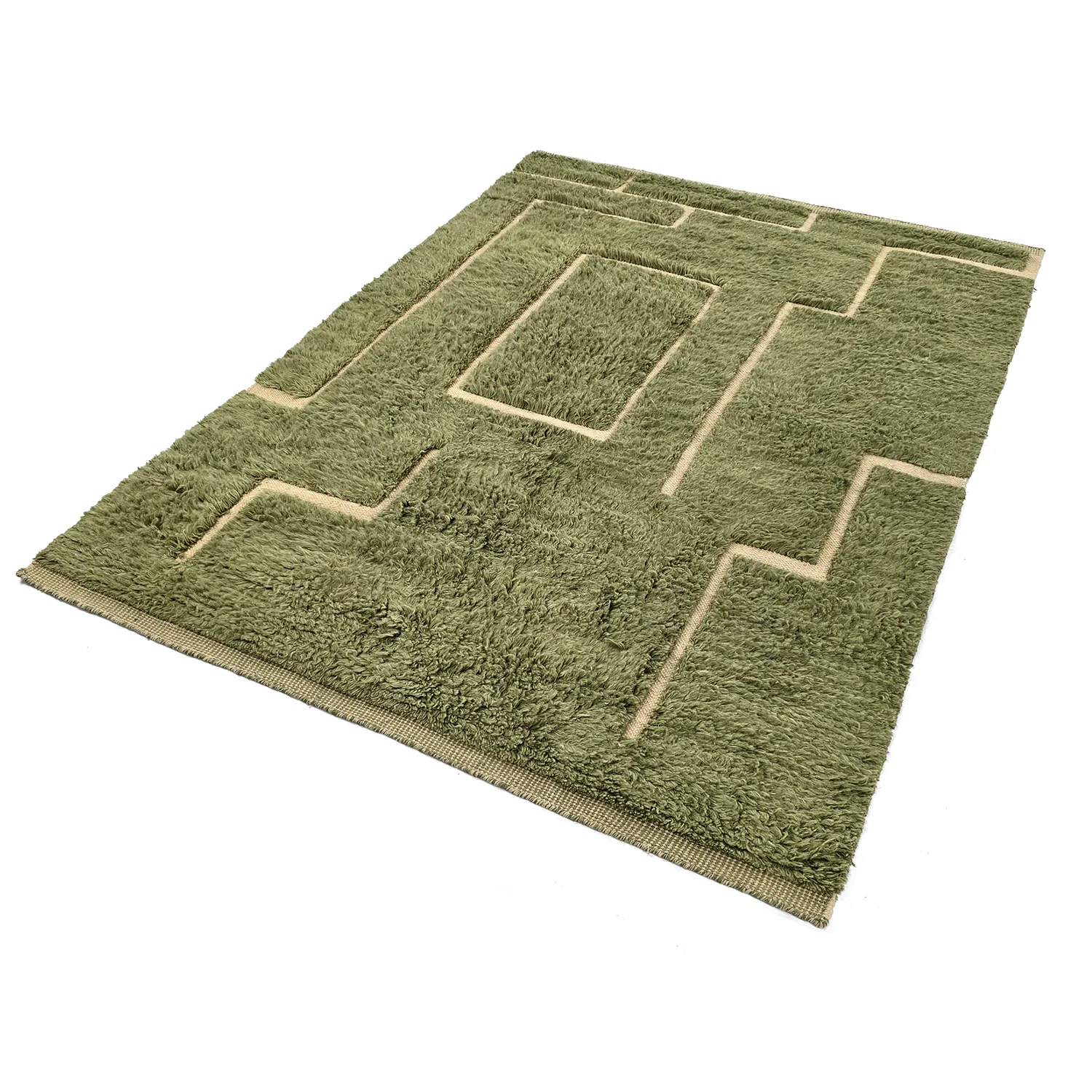 Tapis shaggy - Kiberg Hand Woven Wool Shaggy (vert)