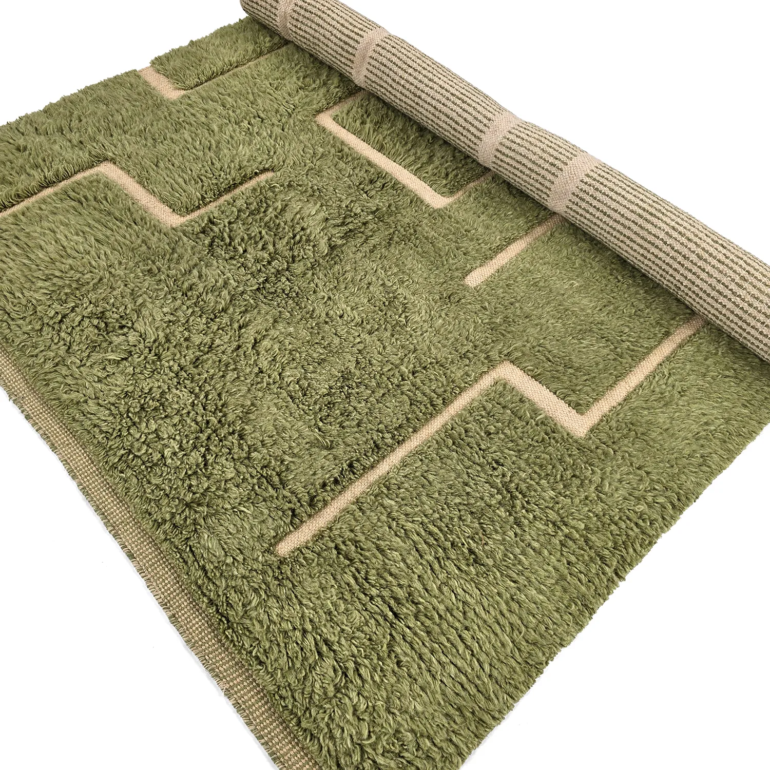 Tapis shaggy - Kiberg Hand Woven Wool Shaggy (vert)