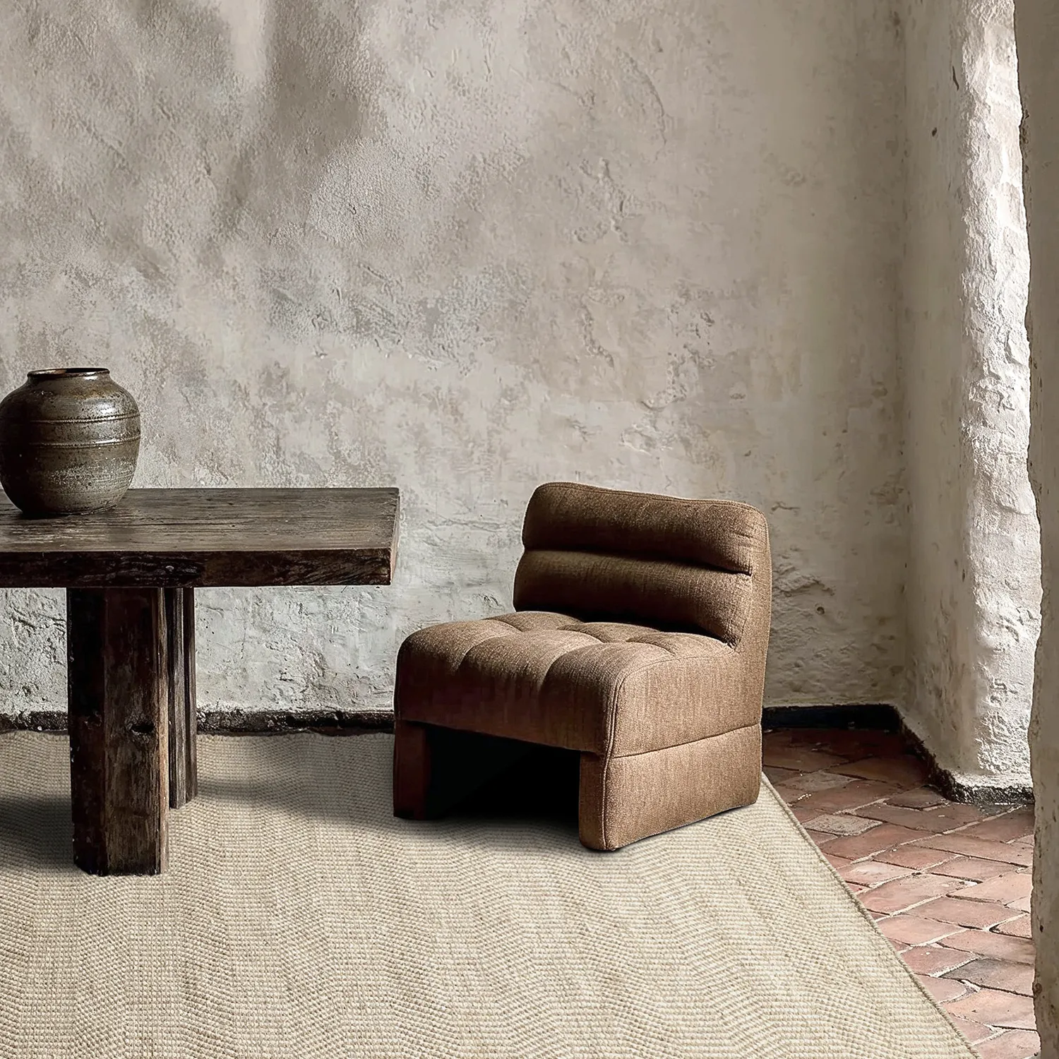 Tapis de laine - Larkana (beige/blanc)
