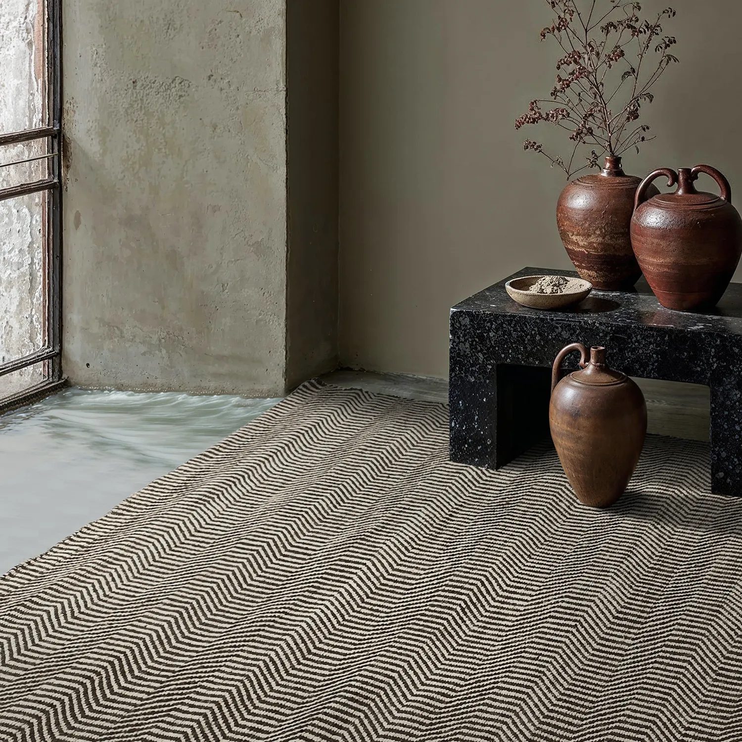 Tapis de laine - Larkana (beige/noir)