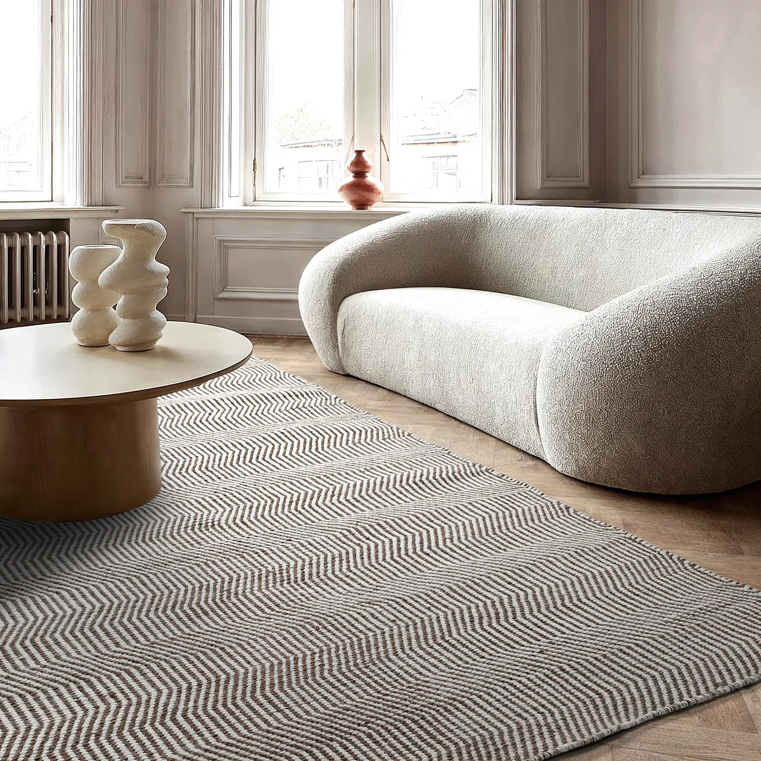 Tapis de laine - Larkana (marron/blanc)