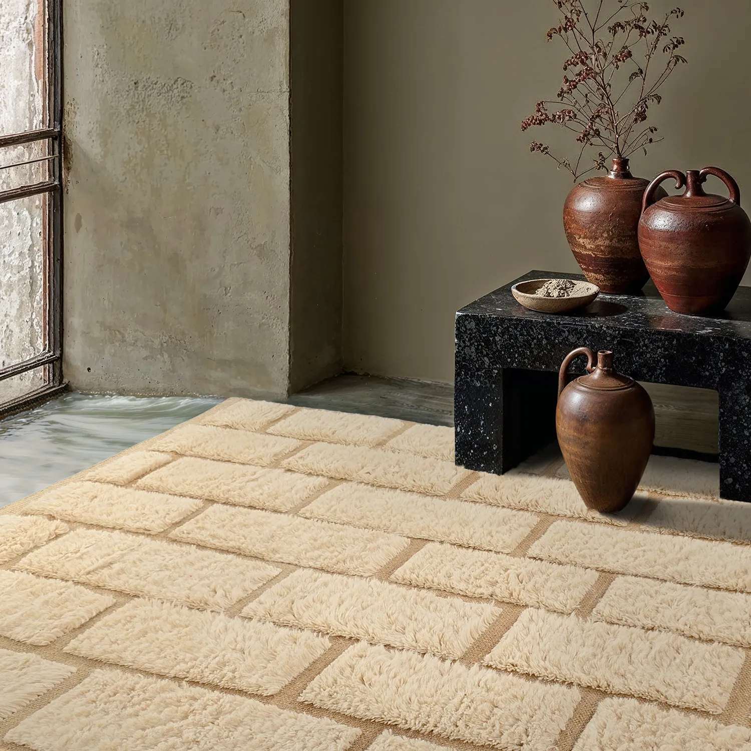 Tapis shaggy - Leknes Hand Woven Wool Shaggy (crème)