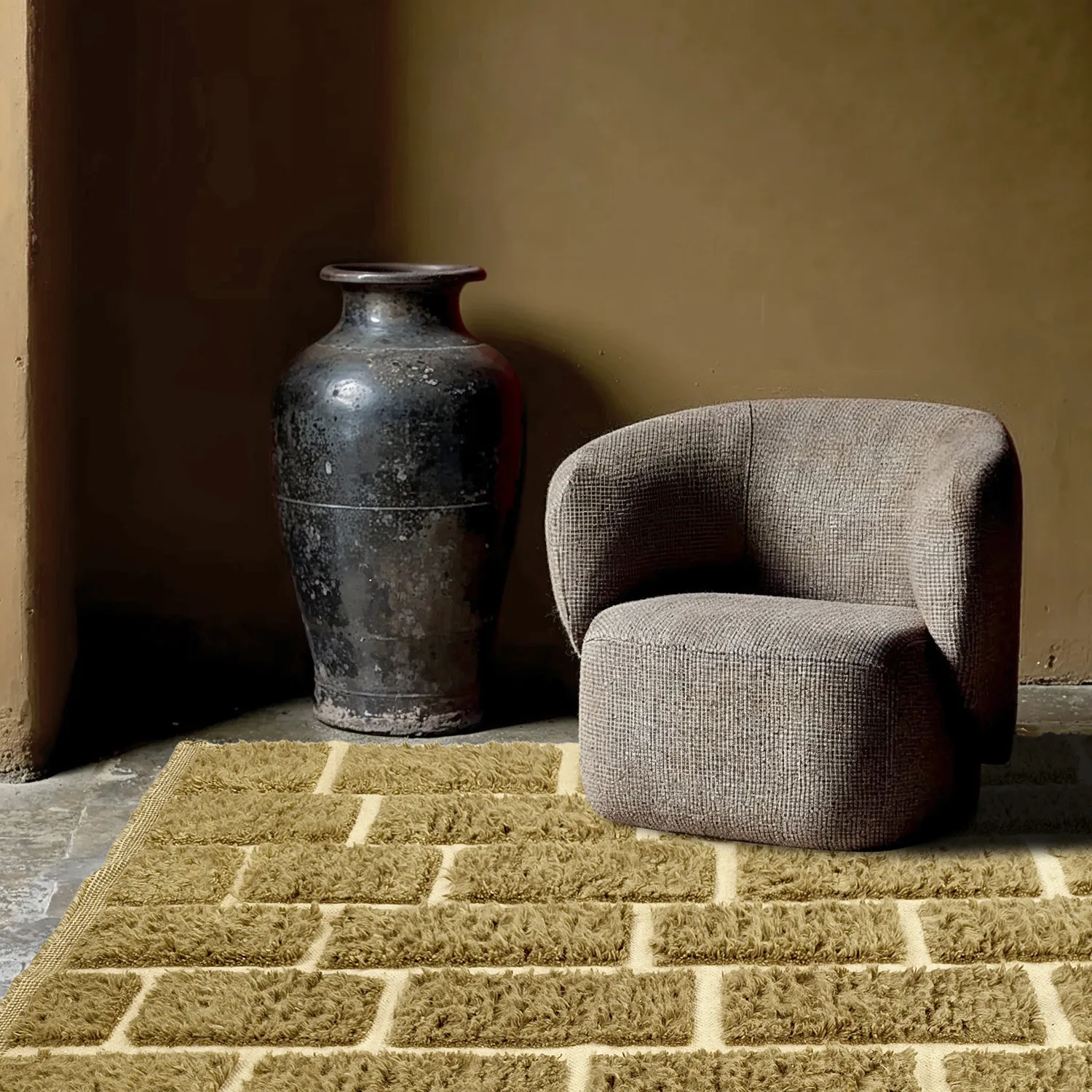Tapis shaggy - Leknes Hand Woven Wool Shaggy (vert)