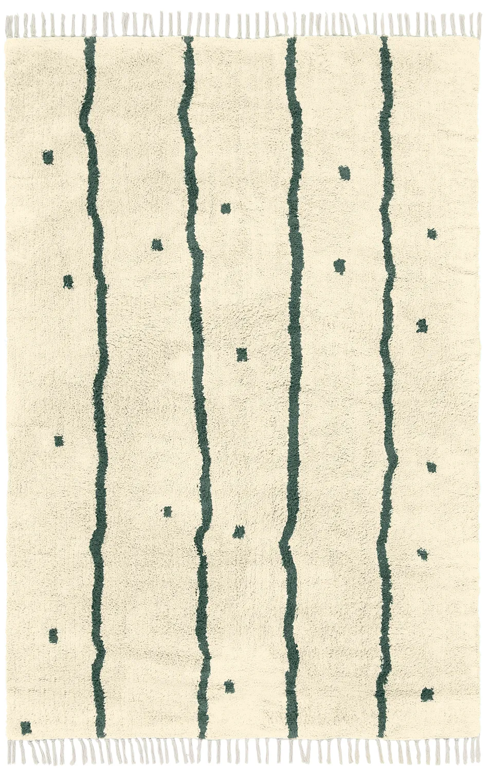 Tapis shaggy - Leora Natural Cotton Shaggy (beige/vert)
