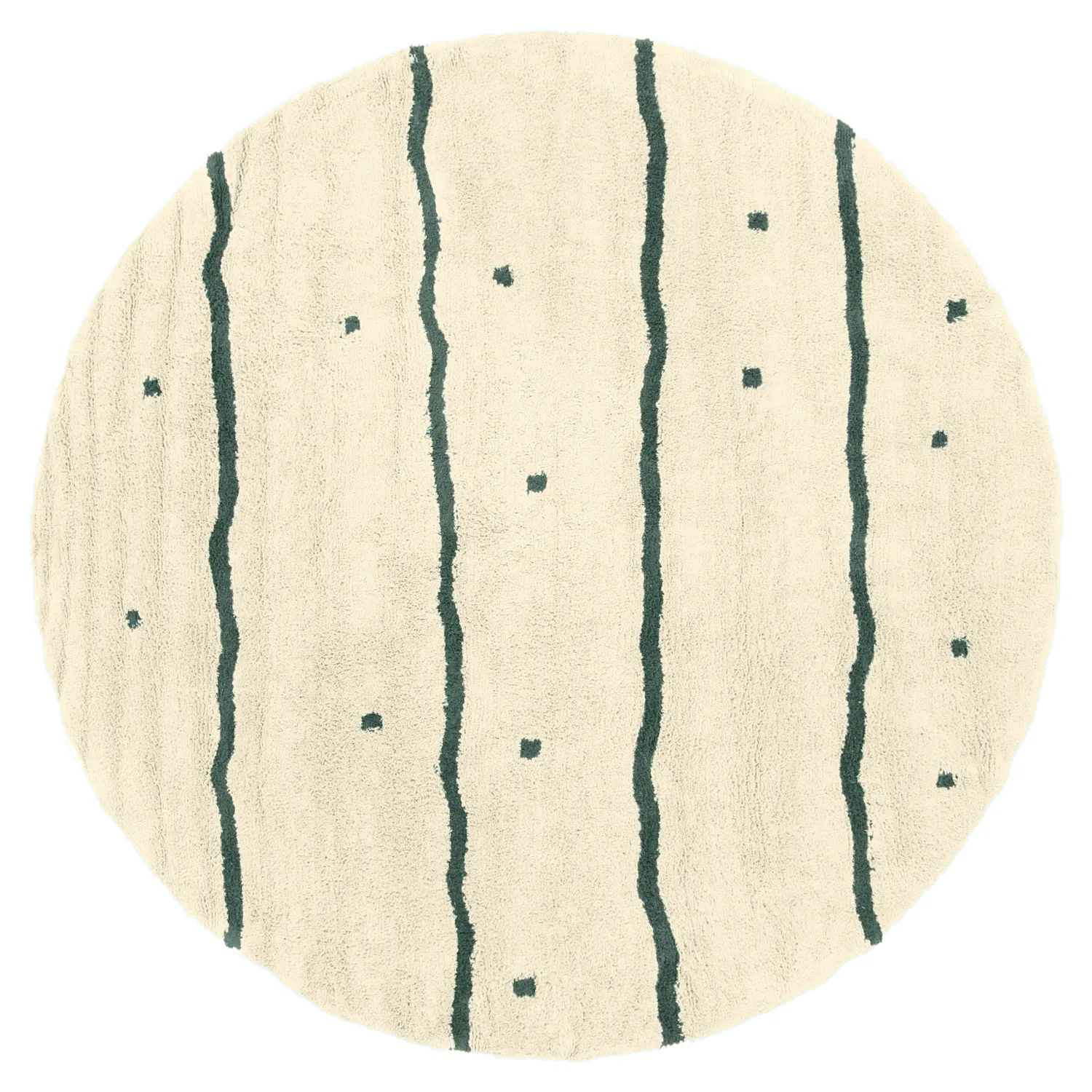 Tapis rond - Leora Natural Cotton Shaggy (beige/vert)