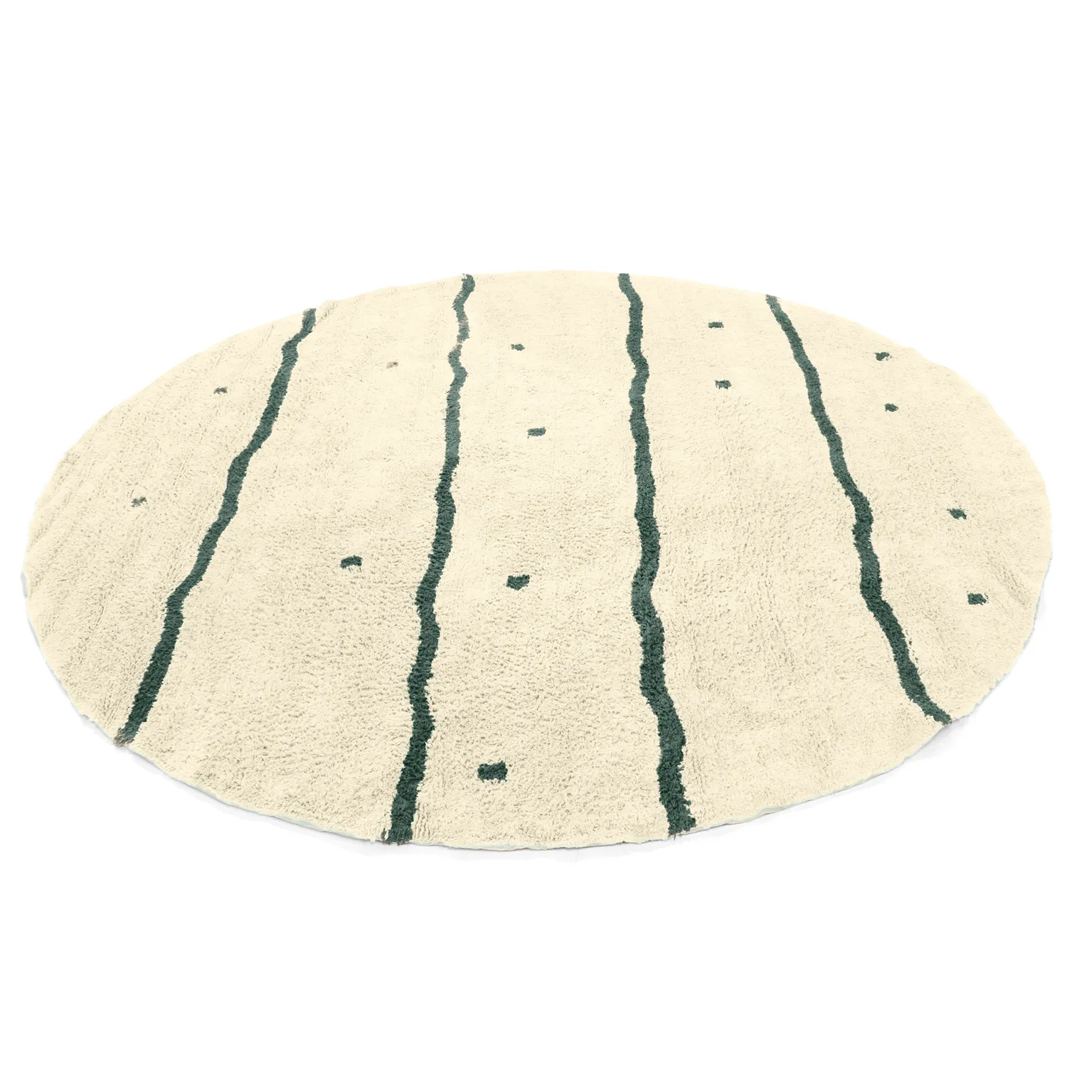Tapis rond - Leora Natural Cotton Shaggy (beige/vert)