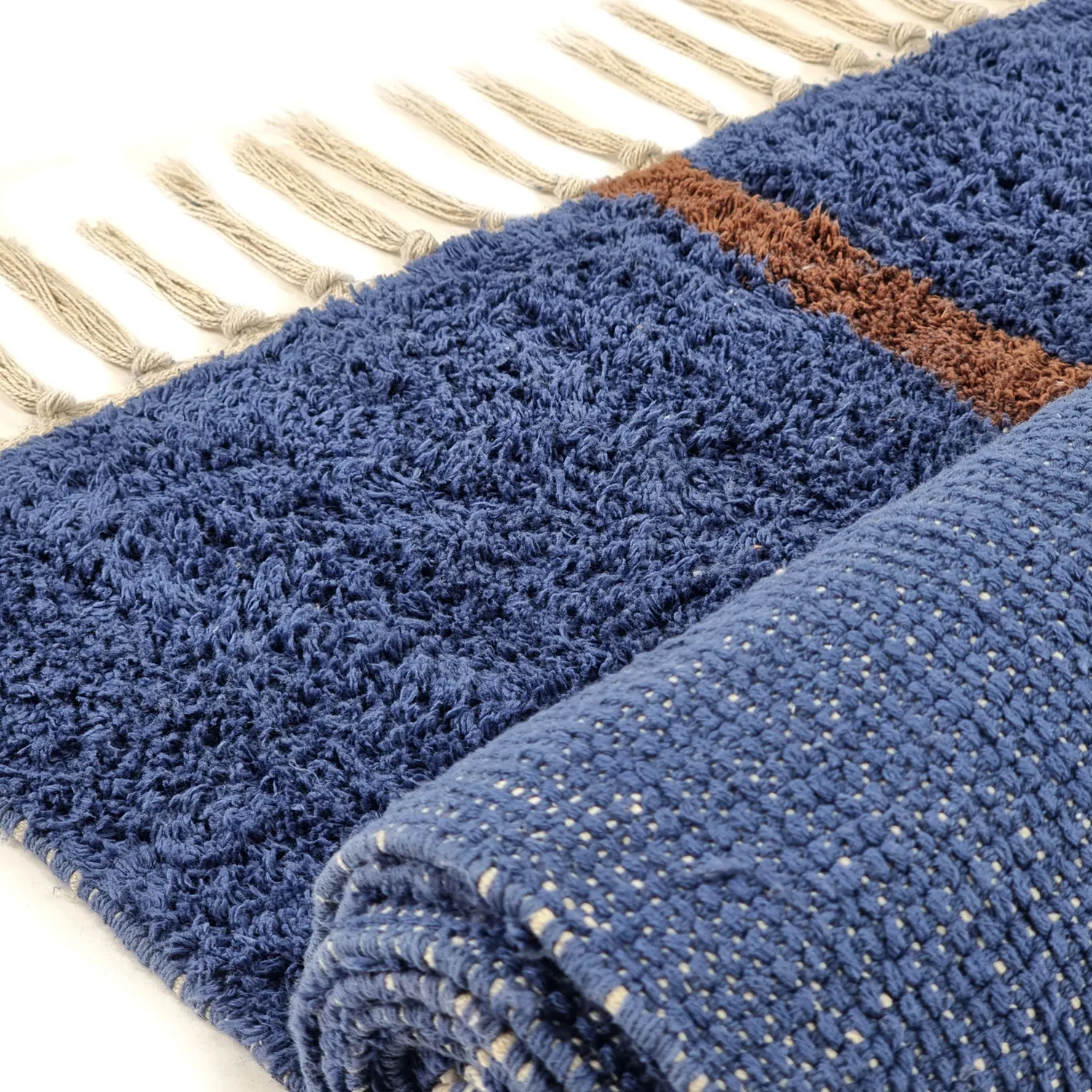 Tapis à poils longs - Leora Natural Cotton Shaggy (bleu/marron)