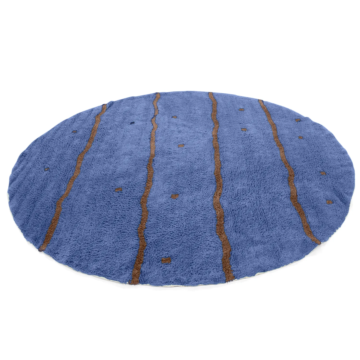 Tapis rond - Leora Natural Cotton Shaggy (bleu/marron)