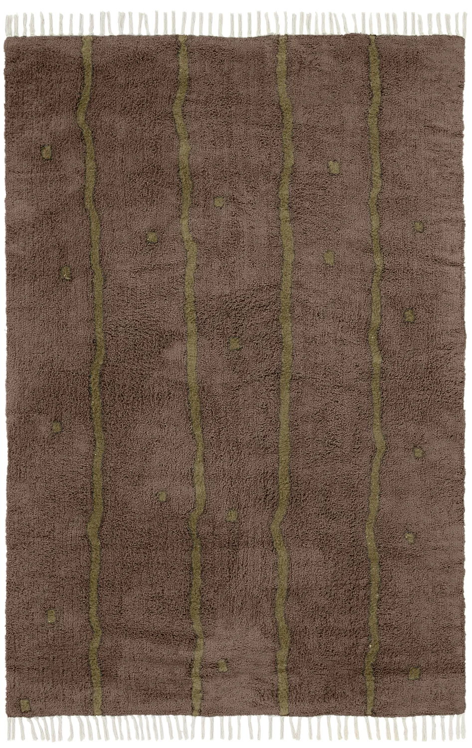 Tapis shaggy - Leora Natural Cotton Shaggy (marron/vert olive)