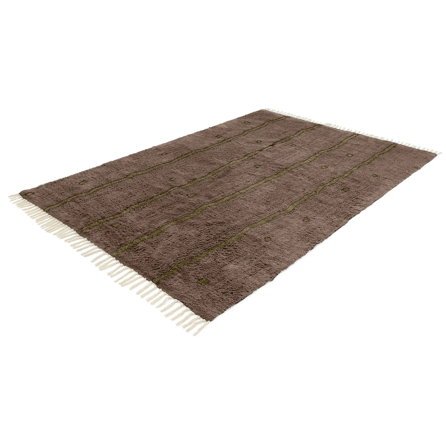 Tapis shaggy - Leora Natural Cotton Shaggy (marron/vert olive)