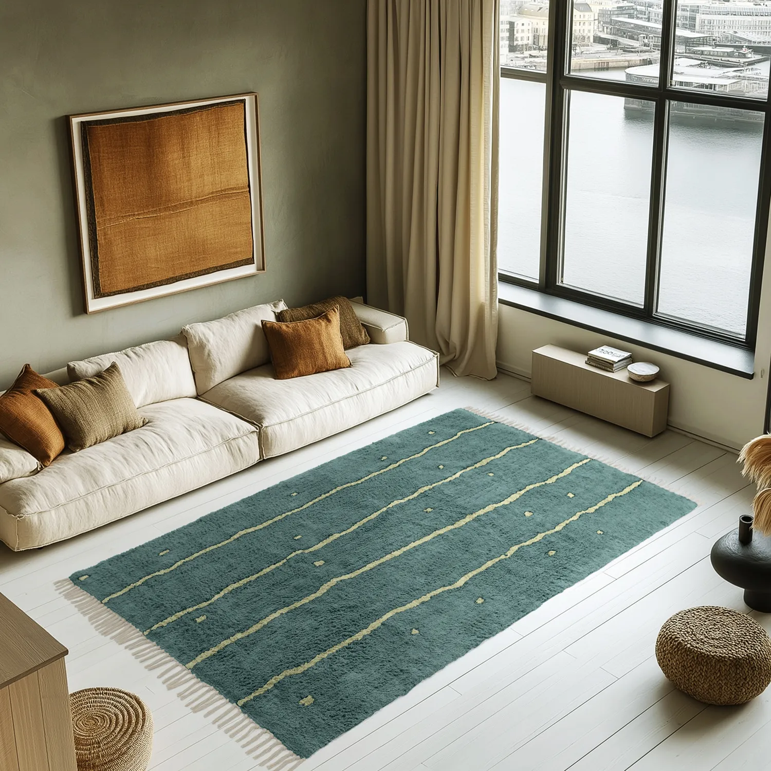 Tapis à poils longs - Leora Natural Cotton Shaggy (vert)